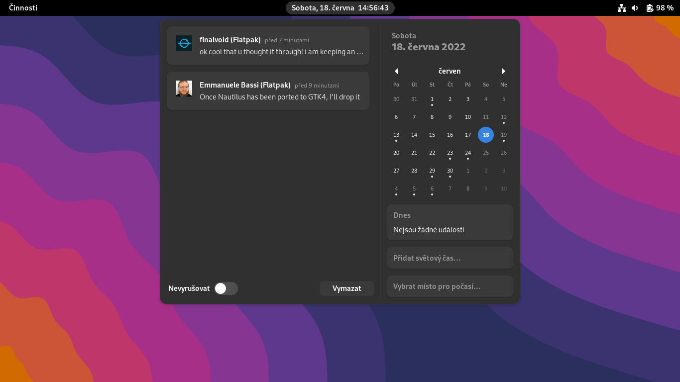 Přehled notifikací GNOME 42